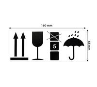 MD Labels Étiquettes d'avertissement fragiles sur rouleau - 68 x 161 mm - Manipuler avec soin | Garder au sec | Ne pas empiler | This Way Up - Autocollants en papier pour expédition, déménagement et