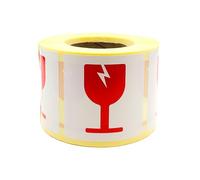 MD Labels Lot de 500 étiquettes d'avertissement en rouleau de 50 x 50 mm - Attention fragile - Handle with care - Fragile Attention - Autocollants d'emballage