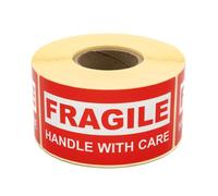 MD Labels Rouleau de 500 étiquettes d'avertissement - 100 x 50 mm - Fragile - Handle with Care - Étiquettes d'expédition rouges - Étiquettes adhésives pour colis fragiles