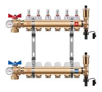 MD Technic Répartiteur de circuit de chauffage en laiton de 2 à 16 circuits de chauffage avec débitmètre, vannes manuelles, supports muraux, kit d'extrémité à remplir et auto. Purgeur rapide (robinet