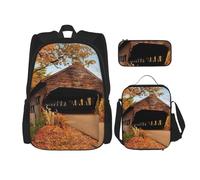 MDATT Albany Sac à dos pont couvert avec boîte à déjeuner, sac d'école, cartable et sac à dos pour trois personnes, Noir , Taille unique, Ensemble cartable