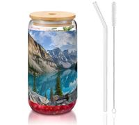 MDATT Beautiful Mountains Printing - Verres à eau avec couvercles et pailles, pour jus, bière, café, thé - 473 ml