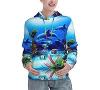 MDATT Beautiful Underwater World Dolphins Coral Women Christmas Hoodies Long Sleeve Sweatshirts Automne Outfits Oversize Casual Fashion Jackets, Noir , L