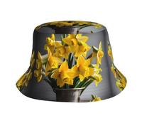 MDATT Bouquet de jonquilles imprimé chapeau bob, unisexe, protection solaire d'été pour plage, golf, camping en plein air, Noir , Taille unique