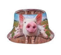 MDATT Chapeau bob unisexe imprimé cochon mignon drôle, protection solaire d'été pour plage, golf, camping en plein air, Noir , Taille unique