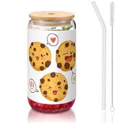 MDATT Chip Cookies Printing - Verres à eau avec couvercles et pailles, pour jus, bière, café, thé - 473,6 g