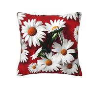 MDATT Coussin décoratif carré de Noël pour canapé, lit, banc, chaise, 45,7 x 45,7 cm, fleur rouge et marguerite blanche