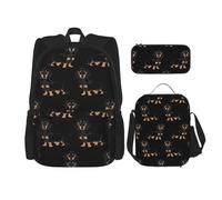 MDATT Dachshund Weiner Pet Dogs Sac à dos avec boîte à déjeuner Sac à dos Anime Sac à dos Cartable Sac à dos pour trois, Noir , Taille unique, Ensemble cartable