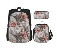 MDATT Flower Paris Tour Eiffel Sac à dos avec boîte à déjeuner Sac à dos Sac à dos Cartable Cartable Sac à dos pour trois, Noir , Taille unique, Ensemble cartable