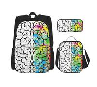 MDATT Geometry Brain Image with Science Backpack with Lunch Box Anime Backpack School Bag Bookbag Set for Three, Noir , Taille unique, Ensemble cartable