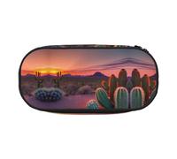 MDATT Grande trousse à crayons souple avec fermeture éclair - Motif cactus et coucher de soleil - Pour adultes, Noir , Taille unique, Organiseur de sac
