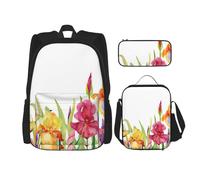 MDATT Iris Sac à dos avec boîte à déjeuner Motif fleurs et papillons, Noir , Taille unique, Ensemble cartable
