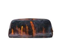 MDATT Kilauea Trousse à crayons en cuir avec fermeture éclair pour stylos, crayons, marqueurs Motif volcan, doré, Taille unique, Trousse de maquillage