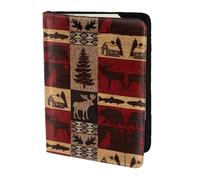 MDATT Lodge Bear Portefeuille de passeport de voyage en cuir de vache avec imprimé cerf pour homme et femme, Noir , Taille unique