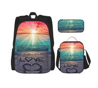 MDATT Love Beach Sac à dos avec boîte à déjeuner Sac à dos Anime Sac à dos Cartable Cartable Sac à dos Ensemble pour trois, Noir , Taille unique, Ensemble cartable