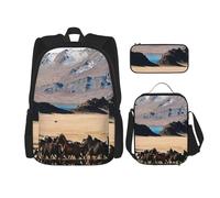 MDATT Mountain Farm Horses Sac à dos avec boîte à déjeuner Sac à dos Anime Sac d'école Cartable Sac à dos pour trois, Noir , Taille unique, Ensemble cartable