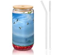 MDATT Oiseaux s'envolant au-dessus du ciel - 473 ml - Verres à eau mignons avec couvercles et pailles - Pour jus, bière, café, thé