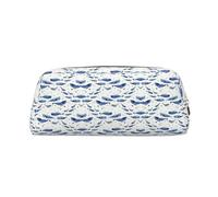 MDATT Petite pochette à crayons en cuir avec fermeture éclair pour stylos, crayons, marqueurs - Motif baleine bleue, doré, Taille unique, Trousse de maquillage