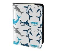 MDATT Portefeuille de passeport de voyage en cuir de vache avec impression requins pour homme et femme, Noir , Taille unique