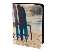 MDATT Portefeuille de passeport de voyage en cuir de vache imprimé Boards On The Beach pour homme et femme, organiseur de documents, porte-passeports pour voyage, Noir , Taille unique