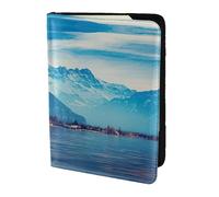 MDATT Portefeuille de passeport de voyage en cuir de vache imprimé lac Genève pour homme et femme Organiseur de documents pour voyage, Noir , Taille unique