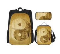 MDATT Sac à dos avec symbole Yin Yang avec boîte à déjeuner, sac à dos, sac d'école, sac à dos pour trois, Noir , Taille unique, Ensemble cartable