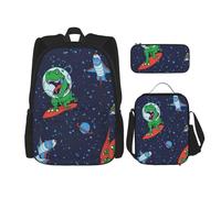 MDATT Sac à dos drôle astronaute dinosaure fusée avec boîte à déjeuner, sac d'école, cartable pour trois, Noir , Taille unique, Ensemble cartable
