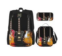 MDATT Sac à dos pour guitare électrique avec boîte à déjeuner, sac d'école, cartable pour trois, Noir , Taille unique, Ensemble cartable