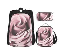 MDATT Sac à dos rose en gros plan avec boîte à déjeuner, sac d'école, cartable pour trois, Noir , Taille unique, Ensemble cartable