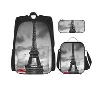 MDATT Sac à dos rouge en face de la tour Eiffel avec boîte à déjeuner pour trois personnes, Noir , Taille unique, Ensemble cartable