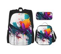 MDATT Sacs à dos d'étude avec boîte à déjeuner, trousse à crayons, sac de voyage en toile pour élève du primaire, Noir , Taille unique, Ensemble cartable