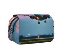 MDATT Trousse à crayons avec impression avion dans les lumières du soir pour adultes, étui de transport durable, Noir , Taille unique, Organiseur de sac