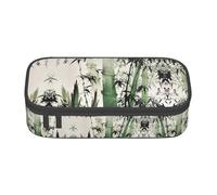 MDATT Trousse à crayons avec motif peinture chinoise en bambou, pochette à crayons multi-compartiments, jolie trousse portable pour l'école et le bureau, Noir , Taille unique, Organiseur de sac