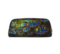MDATT Trousse à crayons en cuir avec fermeture éclair pour stylos, crayons, marqueurs - Bleu doré - Imprimé floral, doré, Taille unique, Trousse de maquillage