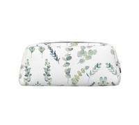 MDATT Trousse à crayons en cuir avec fermeture éclair pour stylos, crayons, marqueurs - Motif feuilles d'eucalyptus, Argenté., Taille unique, Trousse de maquillage
