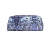 MDATT Trousse à crayons en cuir avec fermeture éclair pour stylos, crayons, marqueurs Motif hibou arctique, Argenté., Taille unique, Trousse de maquillage