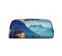 MDATT Trousse à crayons en cuir avec fermeture éclair pour stylos, crayons, marqueurs Motif lac Genève, doré, Taille unique, Trousse de maquillage