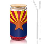 MDATT Verres à eau avec couvercles et pailles, motif drapeau de l'Arizona, 473 ml, jolis verres à eau pour jus, bière, café, thé