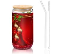 MDATT Verres à eau avec couvercles et pailles - Motif lanterne rouge de Noël - 473 ml - Pour jus, bière, café, thé