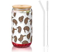 MDATT Verres à eau avec couvercles et pailles, motif oiseau kiwi, 473 ml, pour jus, bière, café, thé