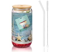 MDATT Verres à eau avec couvercles et pailles, motif phare étoilé, 473 ml, pour jus, bière, café, thé
