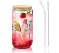 MDATT Verres à eau colorés avec couvercles et pailles, motif perroquets sur arbre - 473 ml