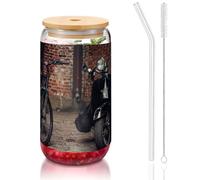 MDATT Verres rétro pour vélo, moto, scooter, 473,6 g, avec couvercles et pailles, jolis verres à eau pour jus, bière, café, thé
