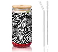 MDATT Zebra Printing - Verres à eau avec couvercles et pailles, pour jus, bière, café, thé - 473 ml