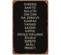 MDBJTCYZN International Drinking Greetings Various Languages Vintage Metal Sign For Wine Cellar Lounge Wall-Art Novelty 8 X 12 inch