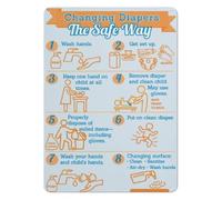 MDBJTCYZN Safe Diaper Change Steps Metal Sign Care Guide Wall-Art 12x8 Inch | Complete instruction chart. Rustproof metal decor for nursery or caregiver room.