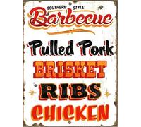 MDBJTCYZN Southern Style Barbecue Pulled Pork Brisket Ribs Chicken Vintage Tin Sign Metal Plaque For Kitchen Man Cave Wall Decor 8 X 12 in