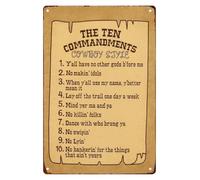 MDBJTCYZN Ten Commandments Cowboy Style Novelty Metal Sign Humorous Wall Decor for Kitchen Bathroom Farm Yard Bar Garage Man Cave Anywhere Fun 8 X 12 inch