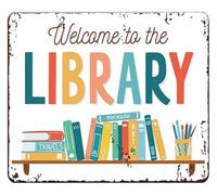 MDBJTCYZN Welcome To The Library Metal Sign Home Reading Corner School Book Store Wall Decor Gift for Lover 8 X 12 in
