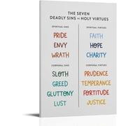 MDBJTCYZN ZGPOSQKZSC Classical Morality Chart Poster, The Seven Deadly Sins & Corresponding Virtues, Antique-Style Wall Art for Philosophers, Book Lovers, Home Study(Framed,16x24inch(40x60cm))